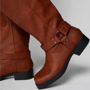 Faux Leather Buckle Detail Square Toe midcalf Boots